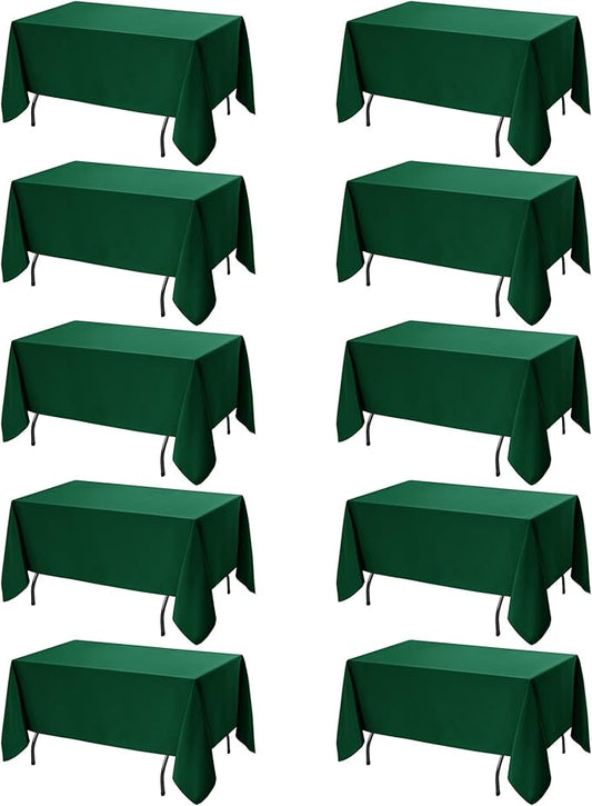 10-Pack Hunter Green Tablecloths for Rectangle Tables, 60 x 120 Inches, Stain-Resistant Polyester Fabric for 6 Foot Tables - Washable Table Covers for Weddings, Birthday Parties, Events