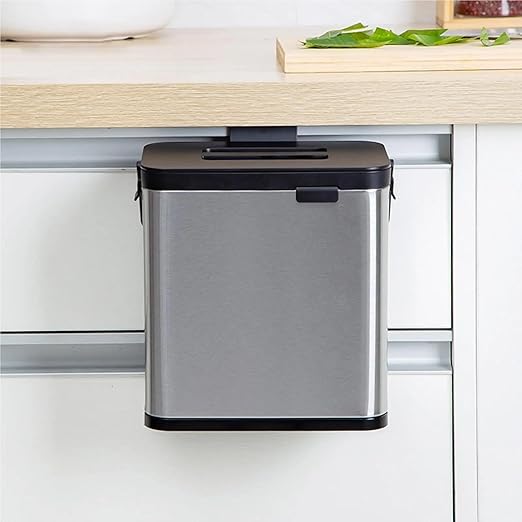 Door Hanging Trash Can with Lid Sealed Under Sink Garbage Can Waste Bin Over Cabinet Door Bathroom Camping Recycle Bin