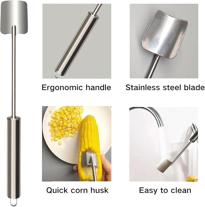 2025 NEW Long Handle Stainless Steel Corn Stripping Tool, Corn Cob Stripper,Corn Cutter, Corn Peeler,Easy Clean Corn Peeler Corn Cob Stripper Tool (2PC)