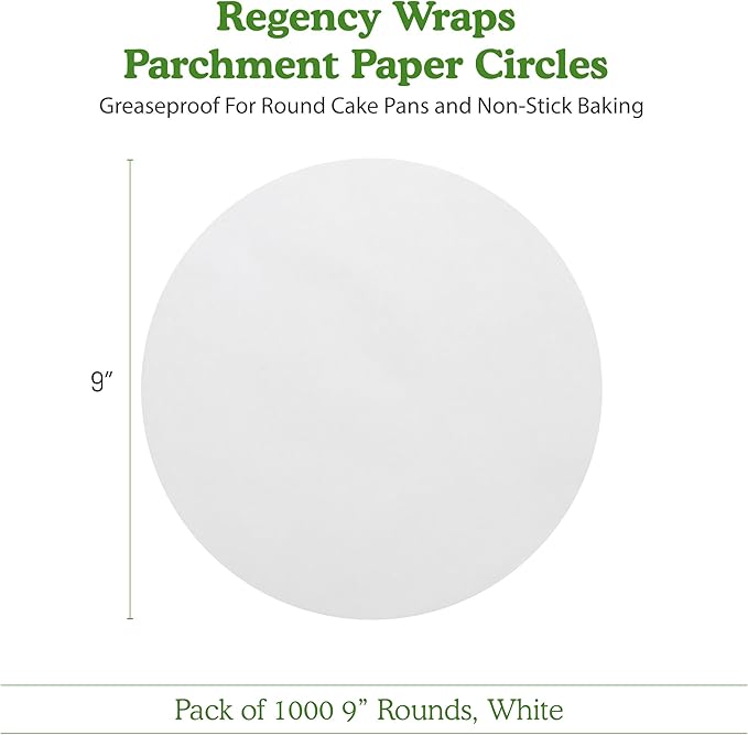 Regency Wraps Parchment Paper Circles For Round Cake Pans, Greaseproof Liners for Non-Stick Baking, 9" (Pack of 1000), White
