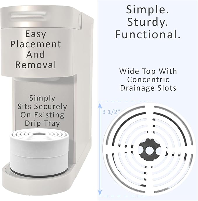 Elevate Anti-Splash Cup Riser Accessory for most Keurig K-cup, Cuisinart Single Serve, and other Coffee Makers, Adjustable for Cup Size and Drip Tray Type (White with Black Base)