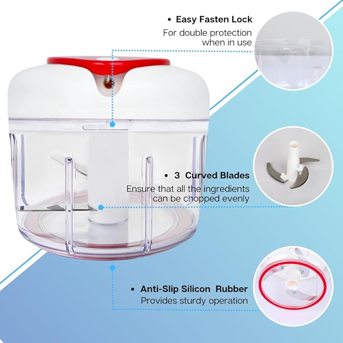 Easy String Pull Food Chopper | Manual Food Processor for Chopping, Dicing, and Mixing | Compact, Portable, and BPA-Free | Ideal for Vegetables, Nuts, Salsa, and Salad