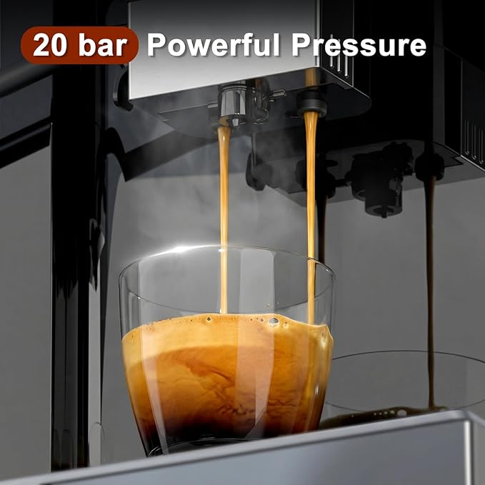 Kndko Fully Automatic Coffee Machine, 20 Bar Automatic Espresso Machine, Coffee Maker with Grinder for 15 Settings, Auto Self-Cleaning, Touch Control for Cappuccino & Latte, Removable Water Tank