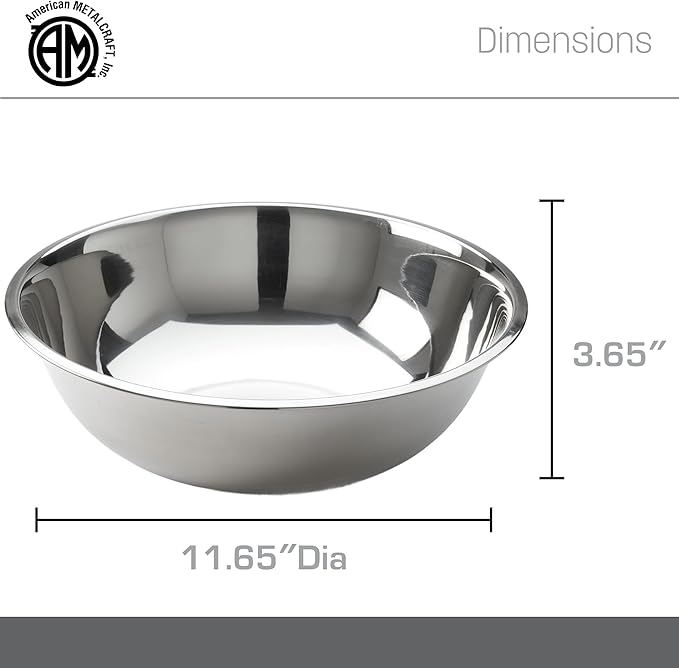 American METALCRAFT, Inc. American Metalcraft SSB500 Stainless Steel Mixing Bowl, 11.5" Diameter, Silver, 5-Quart