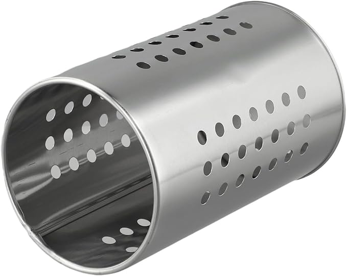 FABULETTA Stainless Steel Utensil Holder for Kitchen Countertop, Cutlery Drainer Rack with Drain Hole, Rust-Resistant Vertical Organizer Stand for Spoons and(Silver Medium)