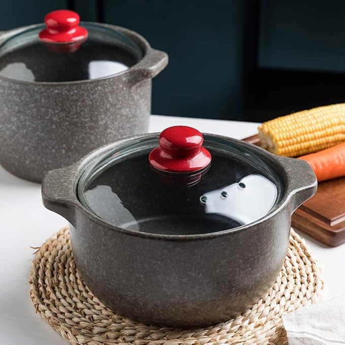 Casserole Home Not-Stick Stcasserole Dish with Glass Lid,Round Ceramic Casserole,Heat-Resistant Slow Stew Pot,Nutrition Clay Stockpot Soup Pot Open Fi
