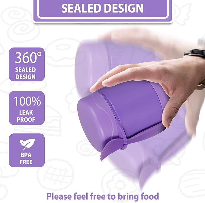 Howeemo 10oz Soup Thermo for Hot Food Kids, Insulated Food Jar with Spoon, Leak Proof Stainless Steel Wide Mouth Lunch Food Thermo Jar for School (Purple)