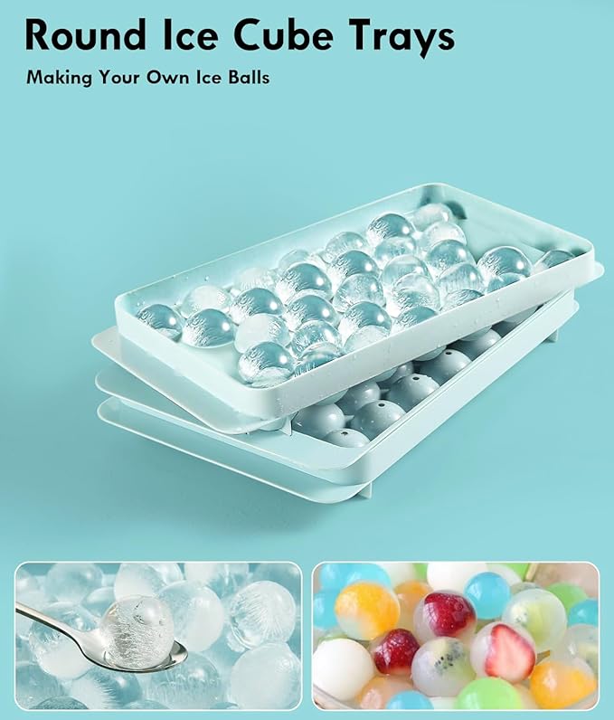 Ice Cube Tray with Lid and Bin – Round Ice Cube Trays for Freezer, BPA-Free Food-Grade Ice Mold, Stackable Ice Ball Maker, Iced Bucket Kits, Circle Ice Tray for Cocktails, Whiskey, Coffee, and Drinks