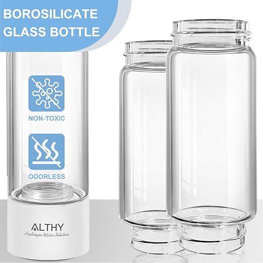 ALTHY Molecular Hydrogen Water Generator Hydrogen Water Bottle,Glass Flask, SPE PEM Technology Ionizer with Inhaler Adapter