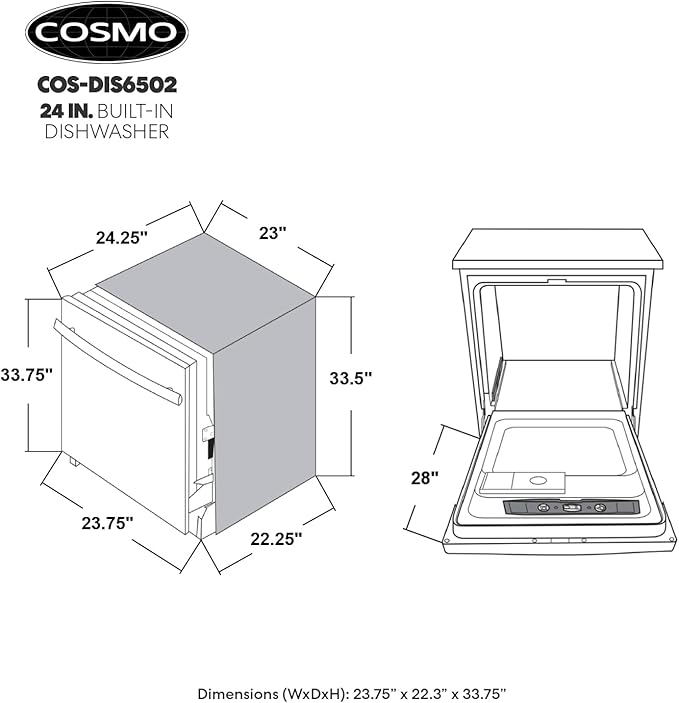 COSMO COS-DIS6502 24 in. Dishwasher in Fingerprint Resistant Stainless Steel with Stainless Steel Tub
