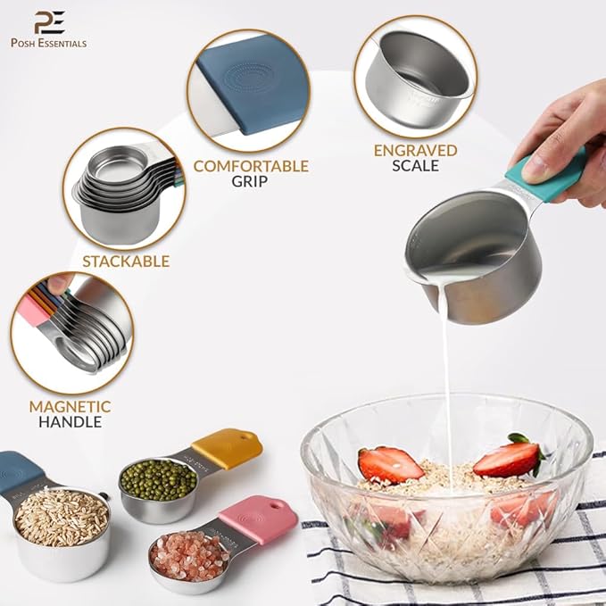 15 PCS Magnetic Measuring Spoons & Cups Set - 18/8 Food Grade Stainless Steel, Double Sided, Dishwasher Safe - Easy Read & Stackable for Effortless Storage