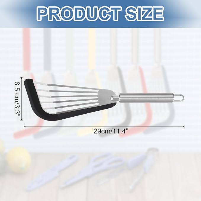 uxcell Stainless Steel Fish Spatulas with Handle Kitchen Cooking Spatula for Egg, Fish, Pancake Black