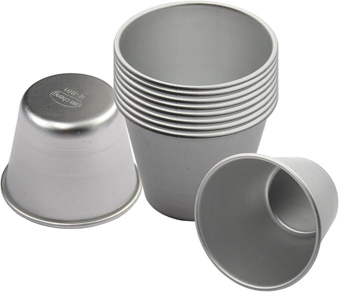 10pcs Aluminum Alloy Pudding Molds, Non-Stick Popover Pan Mini Flan Molds Individual Muffin Baking Maker, Reusable Baking Pans for Cupcakes, Muffins, Jellies, Tarts(COLOR:Silver)