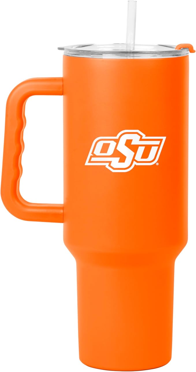 Logo Brands NCAA 40 oz Tumbler with Handle -Stainless Steel Insulated Travel Tumbler with Straw Lid – Powder Coated, Leak-Resistant, Keeps Drinks Hot/Cold – Great for Tailgating, or Everyday Use