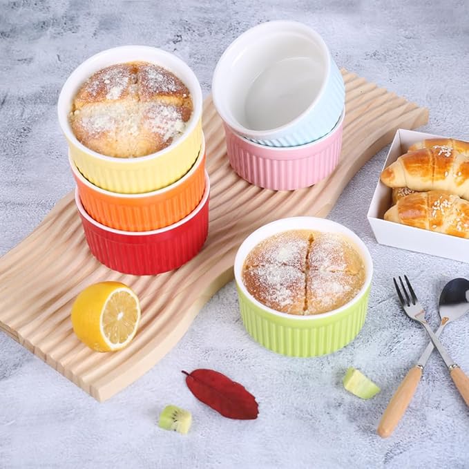 Ramekins 4oz,Creme Brulee Ramekins and Souffle Dishes,Porcelain Oven Safe Baking Bowls,Pudding Cups,Dipping bowl,Set of 6,Pink.