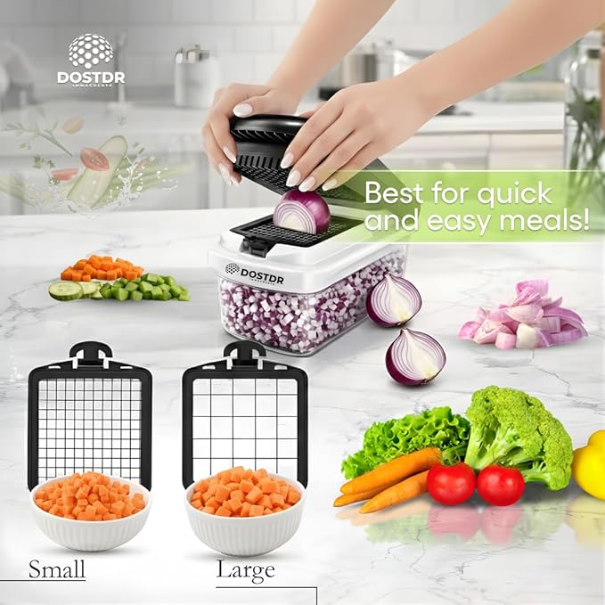 Compact Premium Vegetable Chopper, Mandoline Slicer, Veggie Chopper Food Chopper Container, Vegetable Cutter, Onion Salad Vegetable Chopper, Fruit Slicer, Shredding (Black & White)