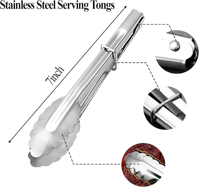 Tongs for Cooking,Mini Tongs Small for Serving Food,4 PCS of 7 Inches