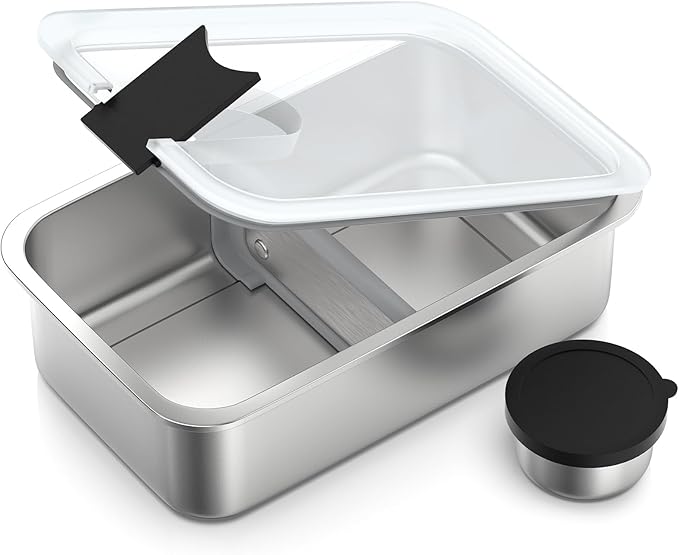 Bakpoco Stainless Steel Bento Lunch Box for Adult, 42oz Leak-Proof Lunch Box Containers, Microwave-Safe, with Adjustable Divider, Convenient Metal Lunchbox for Work, Travel