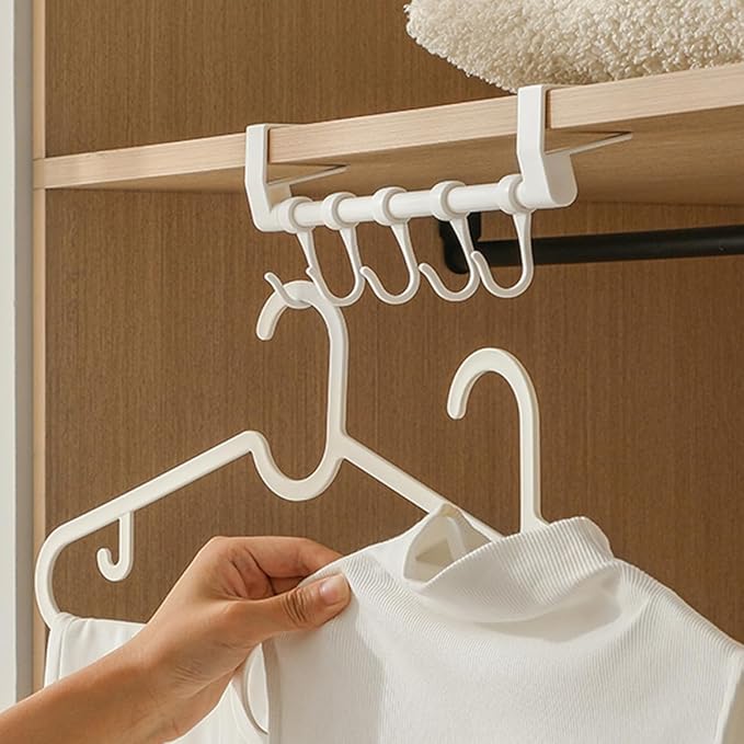 DOITOOL Cabinet Kitchen Utensil Hooks 5pcs Plastic Multi-Function Hanging Rack No Drill Installation White Storage Organizer for Cookware and Sundries