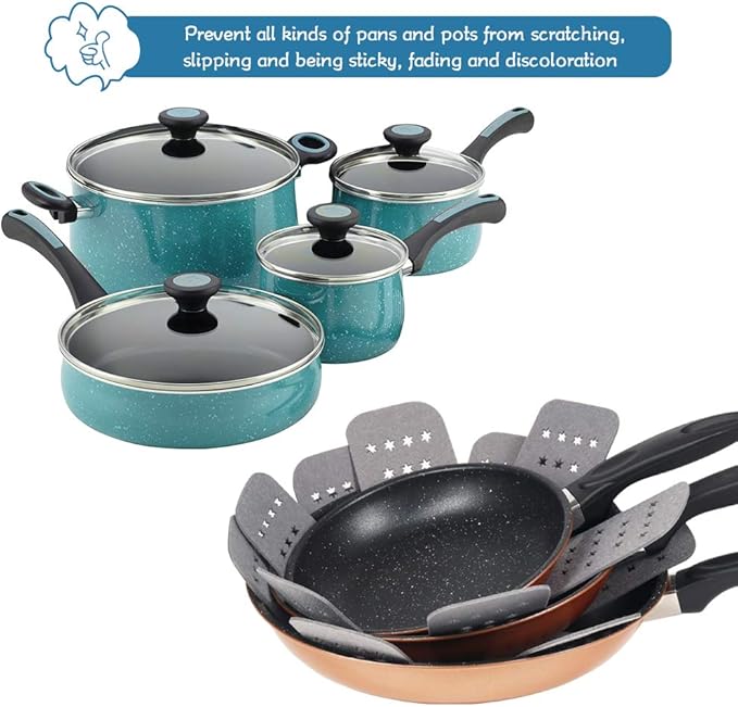 BYKITCHEN Pan Pot Protectors, Larger & Thicker Pan Protector with Stars, Set of 12 and 3 Different Sizes, Gray Pot Separator Pads for Stacking and Protecting Your Cookware