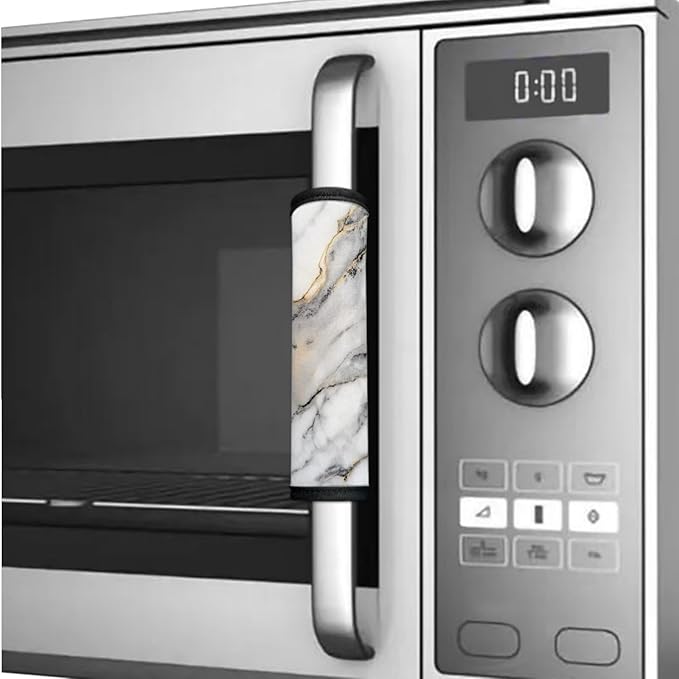 Fridge Door Handle Covers Set of 6 Washable Kitchen Appliance Handle Protectors for Fridge Microwave Stove Dishwasher Refrigerator Accessories, Marble White Gray