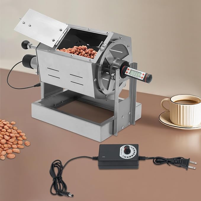 AngelcityCC Coffee Bean Roaster Coffee Bean Baker Peanut Roaster, Gas Burner Drum Type Stainless Steel for Home and Commercial Use