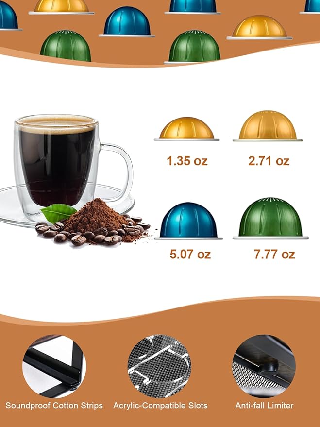 Sedegn Coffee Pod Holder Drawer Organizer Vertuo Capsules Storage Organizer with Sliding Drawer Compatible For Nespresso Vertuo Pods, Holds up to 56 Small or 28 Big Vertuo Pods Rustic Brown