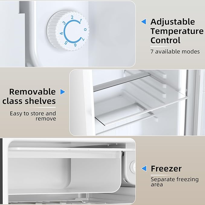 Antarctic Star 3.2 Cu.Ft.Compact Refrigerator with Freezer, Mini Fridge Single Door with Adjustable Thermostat,Removable Glass Shelves for Apartment,Dorm,Office,Kitchen，WHITE