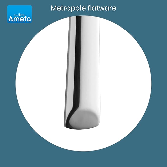 Amefa 45-Piece Silverware Flatware Cutlery Set Service for 8, Durable 18/10 Stainless Steel High Gloss Mirror Finish, tableware in Ergonomic Design Size and Weight, Dishwasher Safe (Metropole)