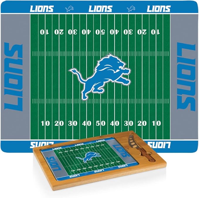 PICNIC TIME NFL Football Field Icon Glass Top Cutting Board & Knife Set, (Parawood & Bamboo)