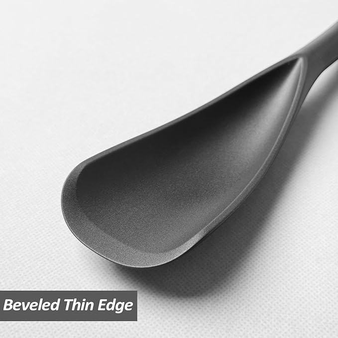 Silicone Spatula Spoon, Great for Both Cooking and Serving Durable BPA-Free Matte Black Silicone, Seamless Design, Safe for Nonstick Cooking Surfaces, 2-Pcs, Black