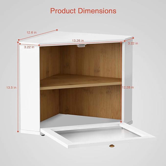 Goozii White Corner Bread Box for Kitchen Countertop, 2 Tier Breadbox for Sourdough Loaf, Modern Bread Storage Container for Island Counter Top Organizer, Cabinet Cupboard Pantry Shelf (Bamboo Wood)