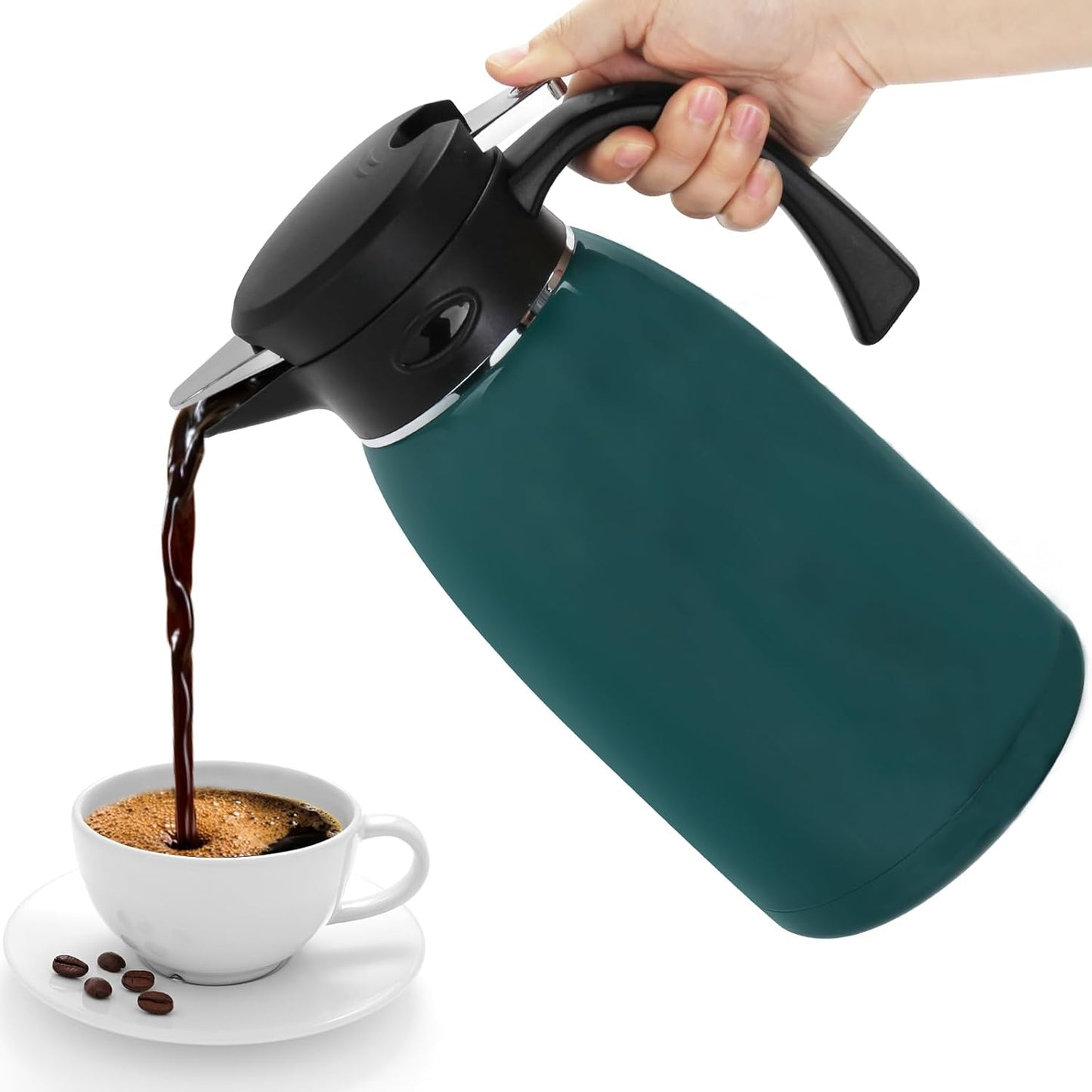 Yummy Sam 70oz Thermal Coffee Carafe, 2L Double Wall Vacuum for Hot Drinks, Stainless Steel Carafe for Hot Liquids Large Tea for Home School Office for Valentine's Day (Glossy Emeralds)
