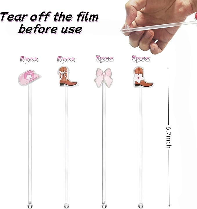 Cowgirl Birthday Party Cocktail Drink Stirrers, 20 pcs Bow Boots Drink Stirrers for Bachelorette Party Decoration, Boots and Bows Themed Swizzle Drink Sticks for Disco Cowboy Party Supplies