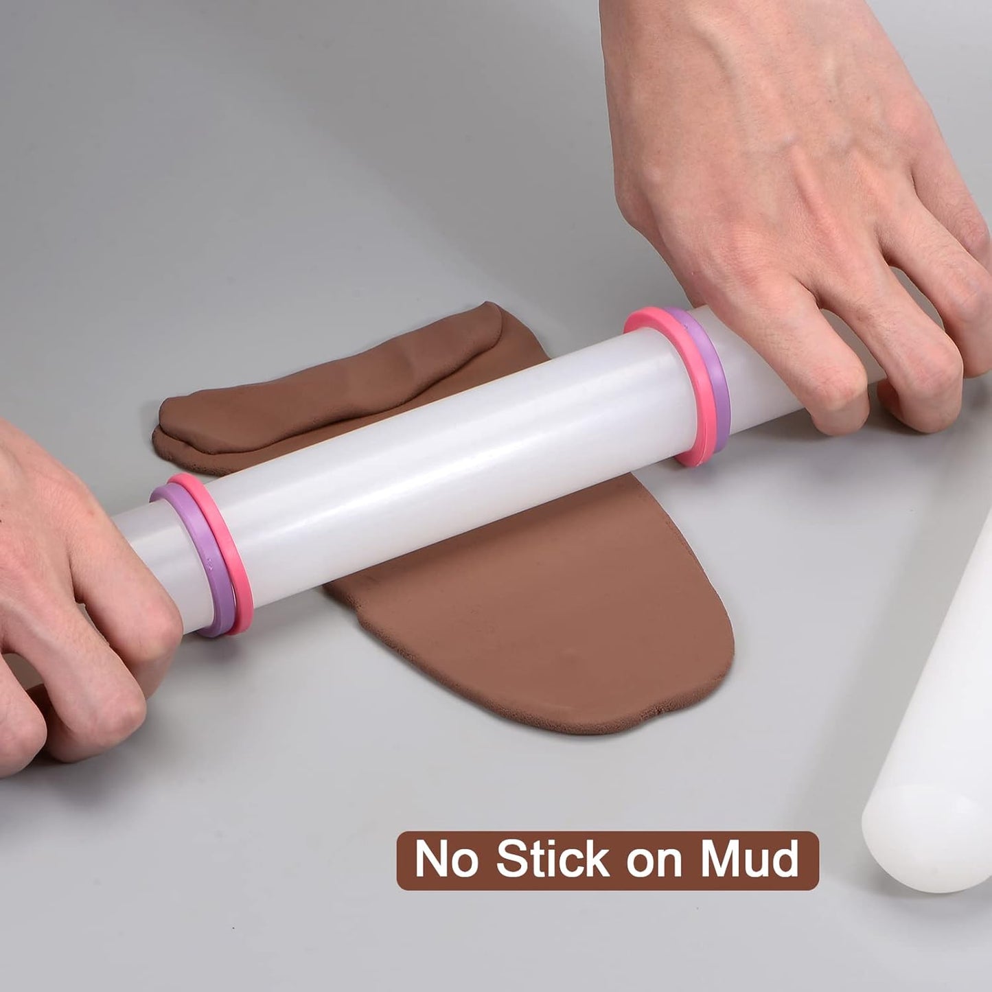 HARFINGTON Fondant Rolling Pin 13 Inch x 1.38 Inch Adjustable Guide Rings Non-Stick PP Plastic Fondant Roller Dough Roller Kitchen Decorating Tools for Cookie Pastry Pizza Clay