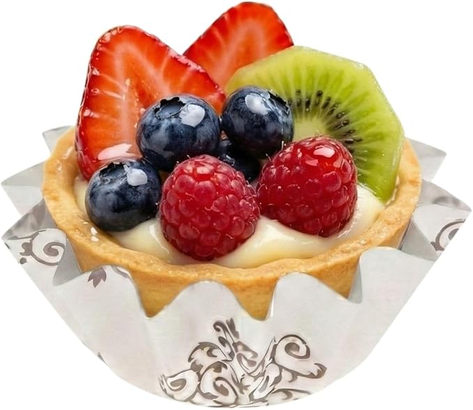 Restaurantware Panificio 0.4 Ounce Baking Cups 200 Flared Cupcake Liners - Oven-Ready Freezable Black And White Paper Muffin Cases Disposable Vintage Floral For Wedding Parties Baby Showers