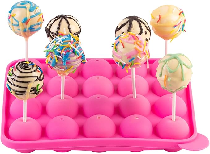 Silicone Cake Pop Mold Set - 2 Pack Lollipop Molds Kit with 40 Cake Pop Sticks, 100 Candy Treat Bags, and 100 Gold Twist Ties, Great For Chocolate Lollipop, Candy, Cake Pops