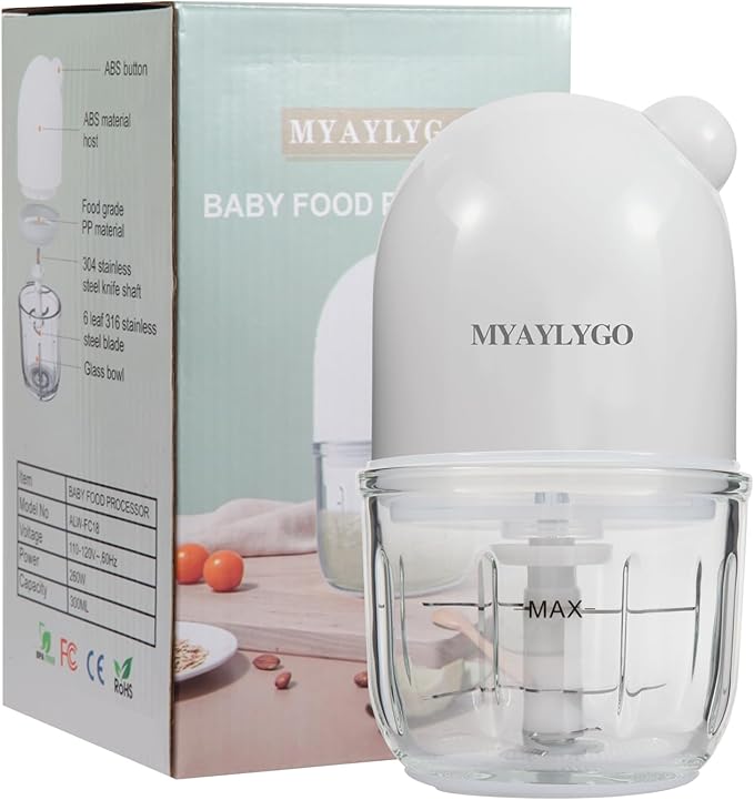 Baby Food Processor, MYAYLYGO Baby Food Maker Gift for Baby Food, Meat, Vegetable, Fruit, Baby Food Blender for Newborn Shower Gifts for Homemade Food&Purees, Medium, White, MGBFM-003WT