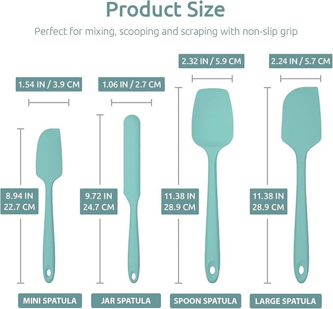 U-Taste sturdy 18/8 Stainless Steel Measuring Coffee Scoop Coffee Bean Spoon, and Upgraded 600ºF High Resistant Flexible and Sturdy Silicone Spatula Set of 4 (Aqua Sky)