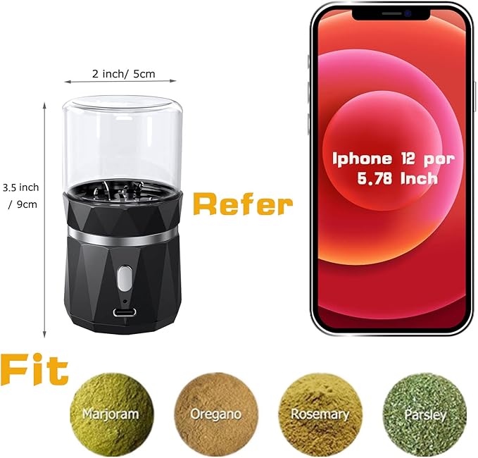 Electric Spice and Herb Grinder, Dry Herb Mini Electric Grinder Compact Size with 1.7oz/50ml Herb Jar and Spoon Tool