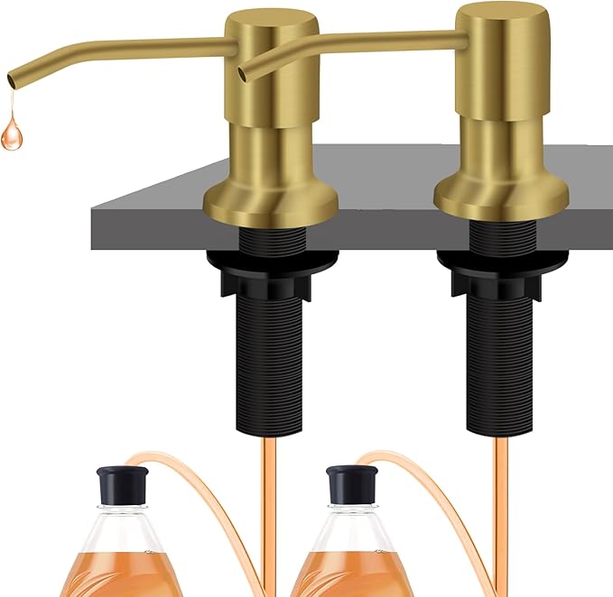 Sink Soap Dispenser, Kichen Sink Soap Dispenser, 47" Extension Tube kit, Under Sink Soap Dispenser Pump, No Need More Refills （Golden, 2 Pack）