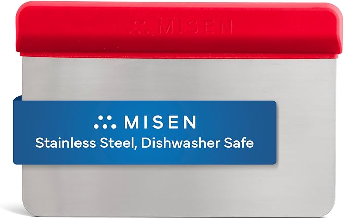 Misen Stainless Steel Bench Scraper - Versatile Food Scraper with Walnut Handle - Ideal for Kitchen, Pastry & Dough - Durable Cutting Board Scraper Tool - Effortless Transfer into Pots & Pans - Red