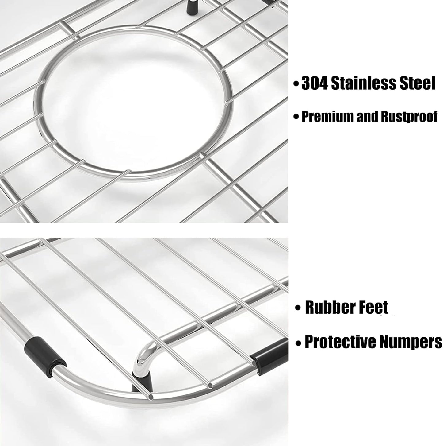 Orgneas Sink Protectors for Kitchen Sink, Universal Double Bowl Sink Bottom Grid 12.5"x10.5"x1.25", 304 Premium Stainless Steel Kitchen Sink Protector Grid Sink Grate Rack Centered Drain 2 Packs