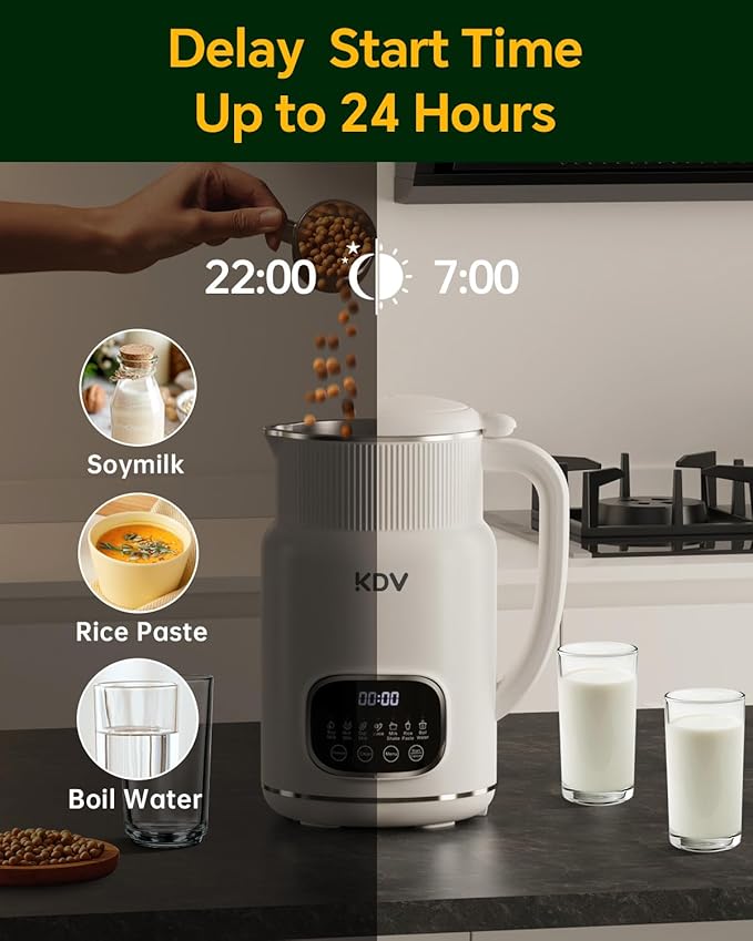 KDV 8-in-1 Nut Milk Maker, 32oz Automatic Plant Milk Machine with Delay Start, Soy Almond Oat Milk Stainless Steel Blender