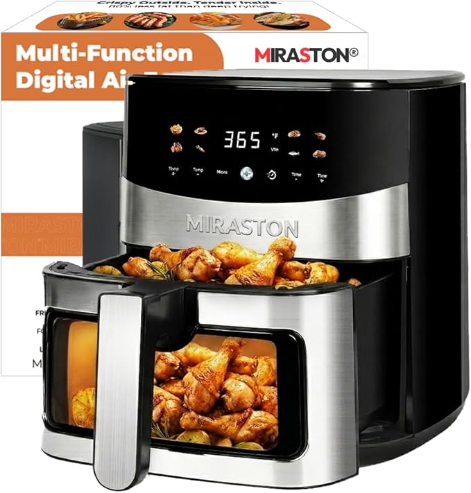6.5QT Smart Digital Air Fryer, Visual Window, 8 Presets Recipes for Fast Easy Meal, Snack, Dessert, Main Dish, Square Basket Dishwasher-Safe, for 3-5 People, Kitchen Dorm Office