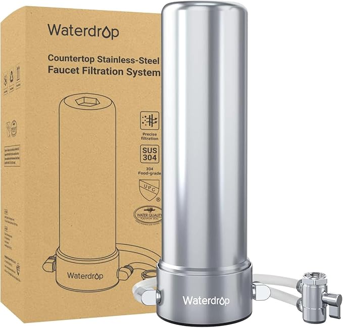 Waterdrop CTF-02 Water Filter for Sink Faucet, NSF/ANSI 42 Certified Countertop Water Filter System, 5-Stage Stainless Steel Faucet, Reduces Heavy Metals and 99% Chlorine, 8000 Gallons, 1 Filter