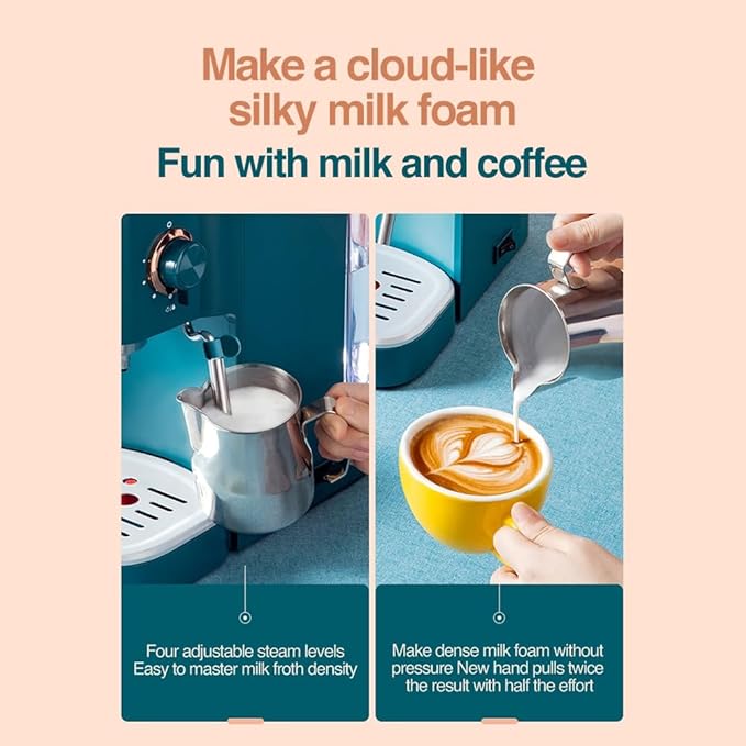 Generic deluxe semi-automatic espresso coffee maker with steam milk frother, 14.96 x 12.59 x 14.96 in, Blue