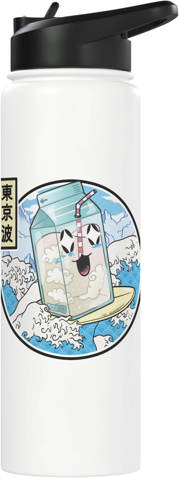 Surfing Milk Carton In Japanese Waves Vaporwave Kawaii Anime Stainless Steel Insulated Water Bottle