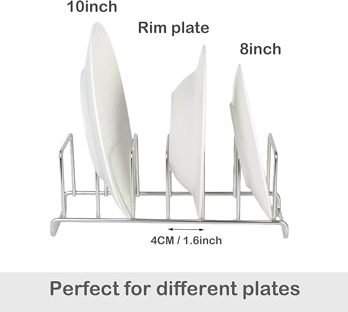 IMEEA Plate Rack 304 Stainless Steel, Vertical Dish Organizer for Cabinet & Countertop, Holds 6 Plates (8–10 Inch), 12 x 3.9 Inch Metal Dish Holder ﻿