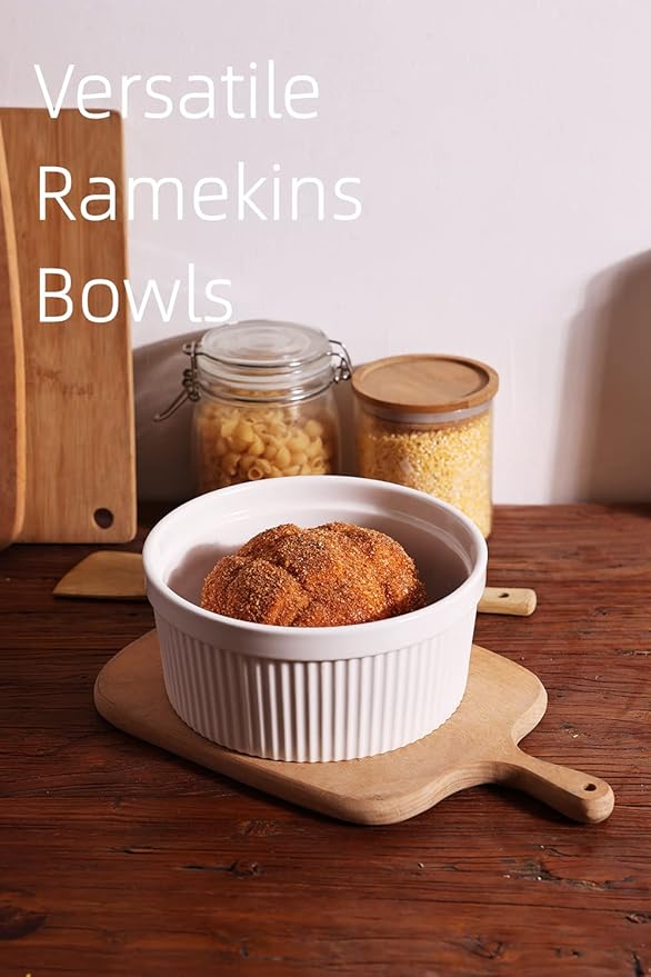 64 oz Ramekins 1 pcs Porcelain Ramekins Dishes for Souffle,Creme Brulee, Pudding, Custard Cups,Bakeware Bowls Set for Baking,Oven Safe, White (8 inch)